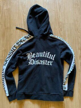 Beautiful Disaster Black Zip Up Hoodie emo goth punk alt girl M
